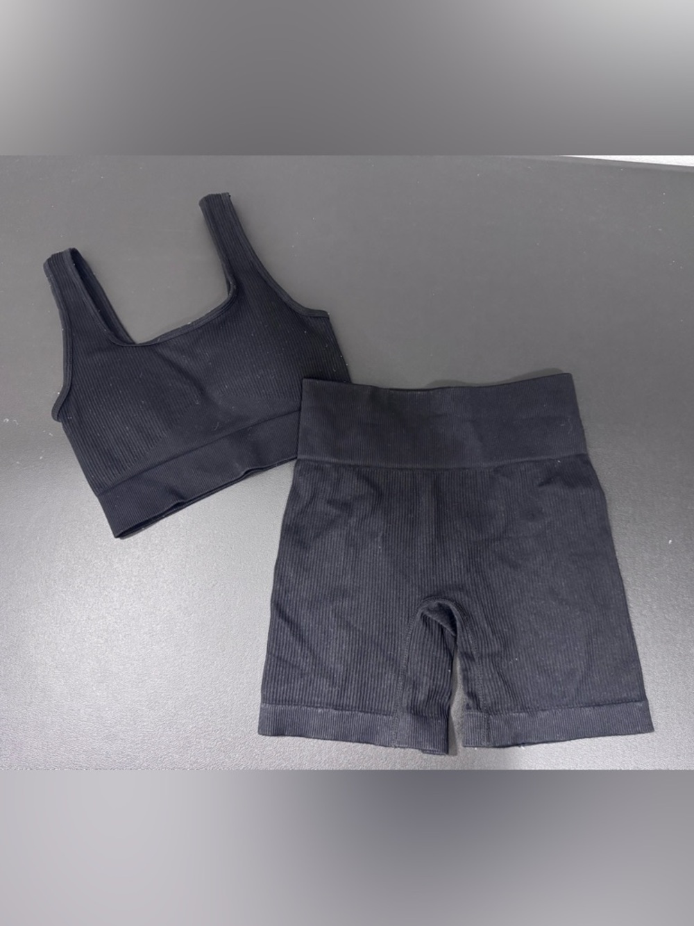Black Ribbed Crop Tank & High-Waist Shorts Set